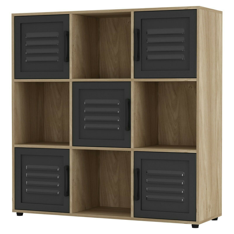 Bernward 90.5cm H x 89cm W Cube Bookcase, Oak/Black