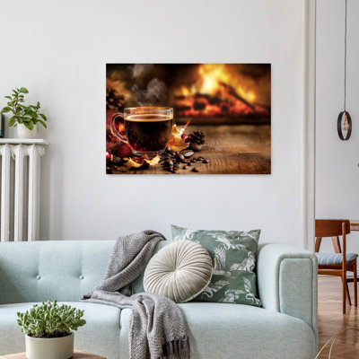 Cozy Coffee Fireplace Rustic Abstract Contemporary Autumn Winter, impression d'art mural