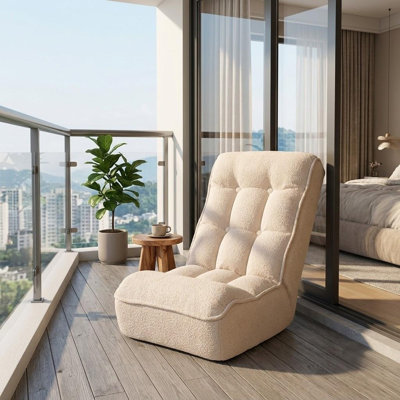 Chaise de plancher pliante réglable avec revêtement en tissu Teddy, chaise longue moelleuse avec dossier à 4 positions pour le salon, la chambre à coucher, le dortoir et l'espace de jeu