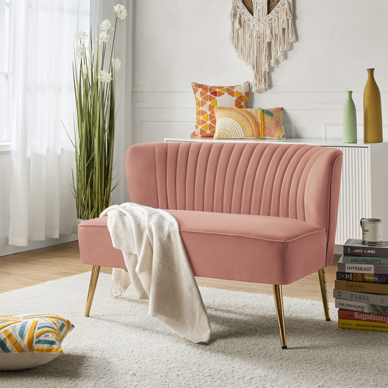 Euclid 47" Velvet 2-Seat Armless Loveseat, Pink