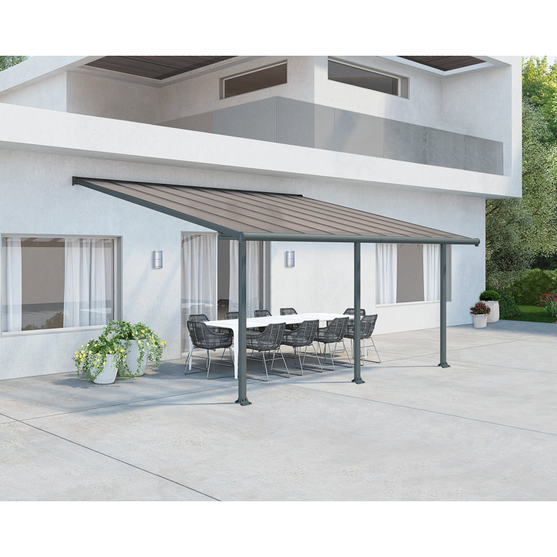 Palram - Canopia Olympia 9' 8" D x 18' W Polycarbonate Aluminum Stationary Patio Awning Gray/Bronze, 10' H x 18' W x 10' D