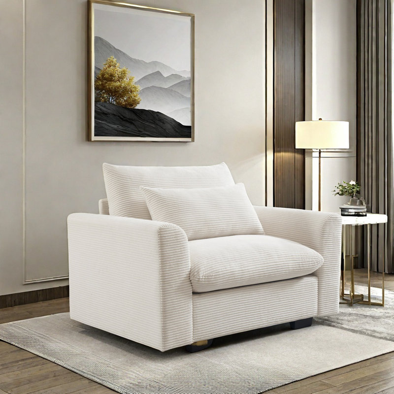 Fauteuil d'appoint à assise profonde et coussin profond, Velours côtelé beige