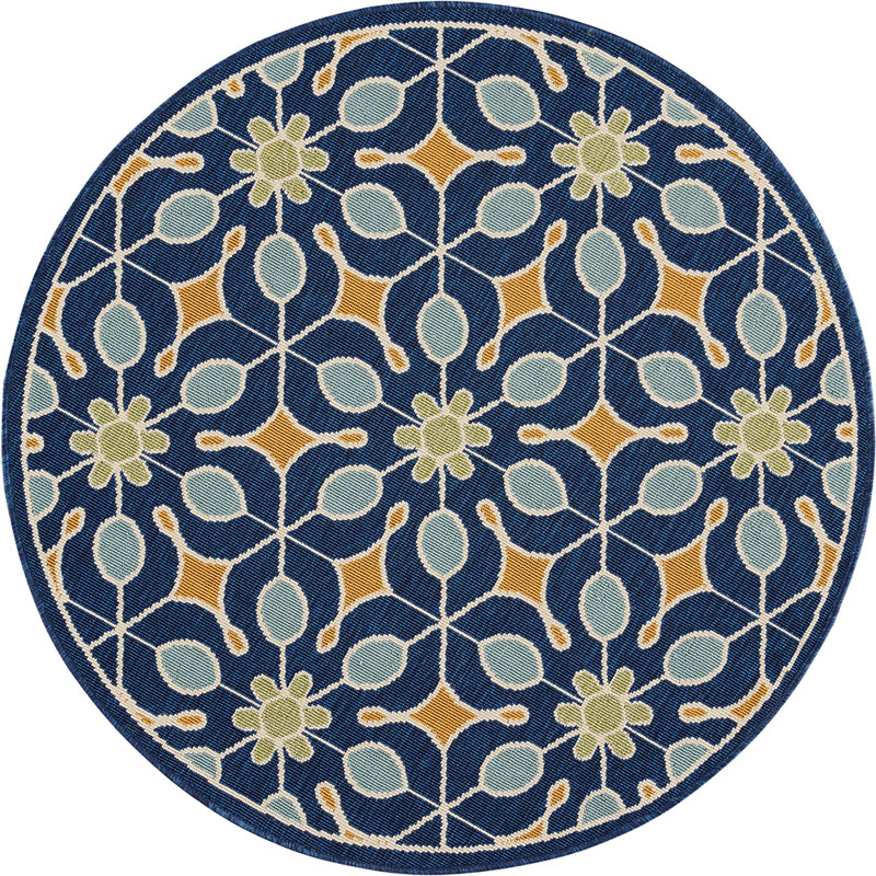 Palermo Geometric Navy/Blue/Gold Indoor/Outdoor Area Rug, Round 4'