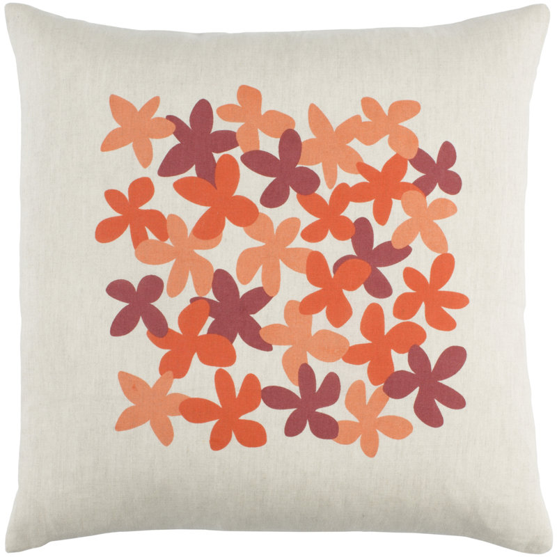 Flying Colors Floral Linen Throw Pillow, 18" H x 18" W x 0.25" D, Orange, Pillow Cover Only - No Insert