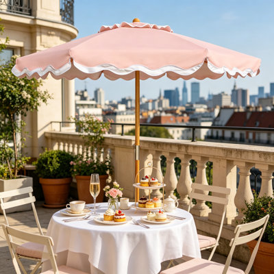 Parasol de cour 8,2 pi en bois rétro, conception à contrôle de poulie, protection UPF 50+, pour jardin, terrasse de plage, salle à manger, bord de piscine et espaces commerciaux