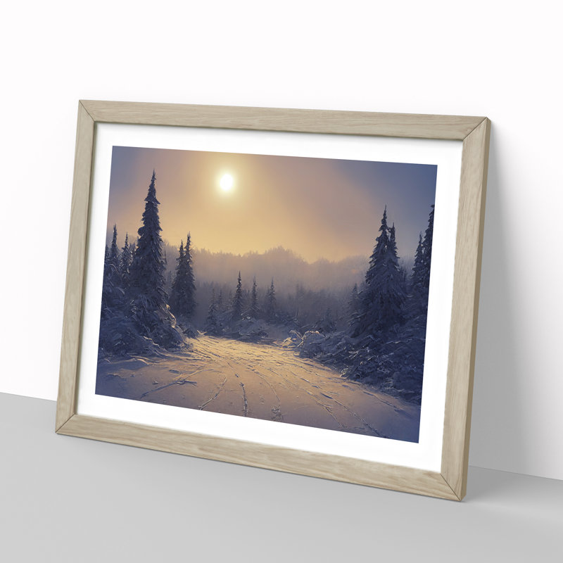 Pine Tree Forest Winter Vol.5 - Single Picture Frame Print, 25cm H x 34cm W x 2cm D, Oak Framed