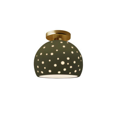 Oulman Semi-Flush - Matte Green - Brushed Brass - 7"W x 7"H - Replaceable Bulb