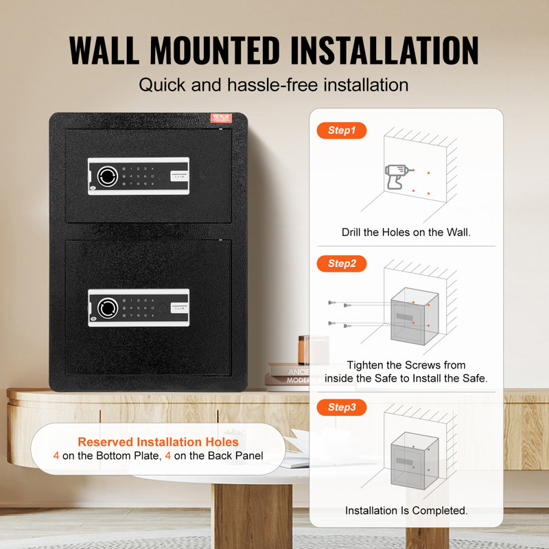 Black Alloy Steel Double Door Safe Box with Key Lock and Password