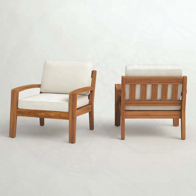 Fauteuil club en bois d'acacia avec panneau à lattes - votre choix de coussin Sunbrella ou résistant à l'eau