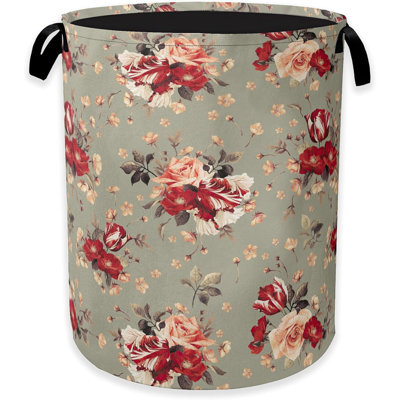 Flowers Laundry Hampervintage Floral Clothes Hamper For Laundry Waterproof Oxford Toy Storage Collapsible Hampers For Bedroom Dorm Room Bathroom