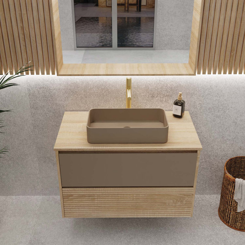 DAX Code 40" Bathroom Vanity with Wood Top and Aeda Vessel, Brown