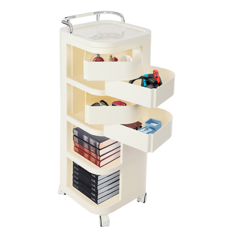 4 Tier Storage Cart 4 Drawers With Wheels-40.94In(H)*14.17In(W)*14.17In(D), Cream
