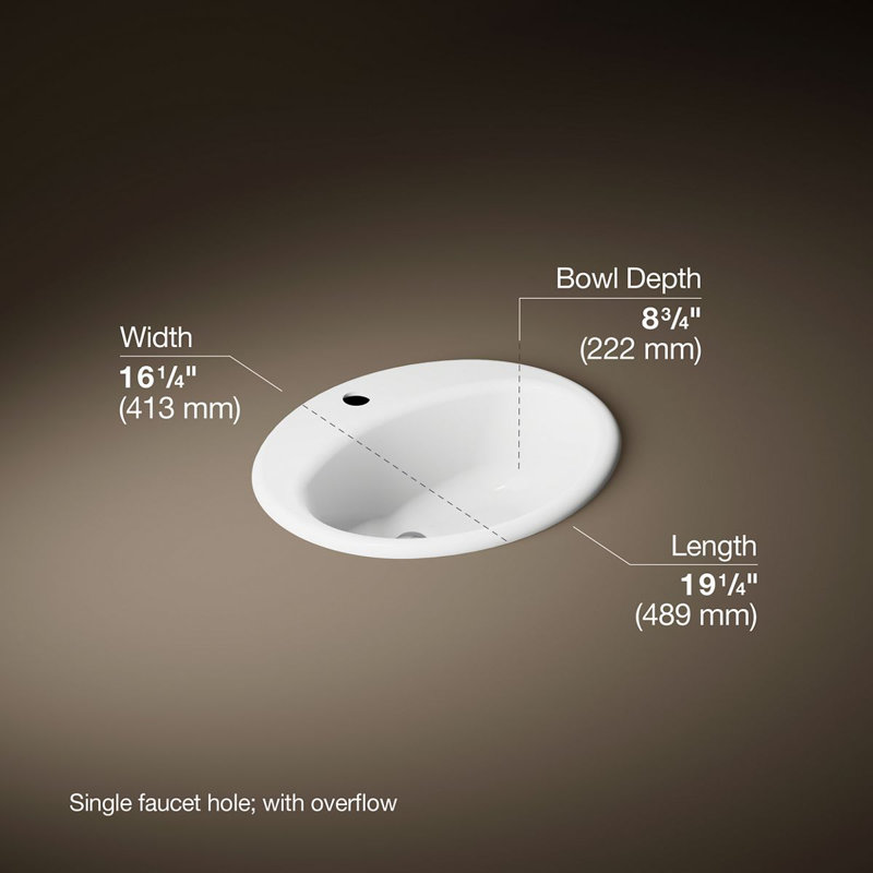 Farmington Metal Oval Drop-In Bathroom Sink with Overflow, White