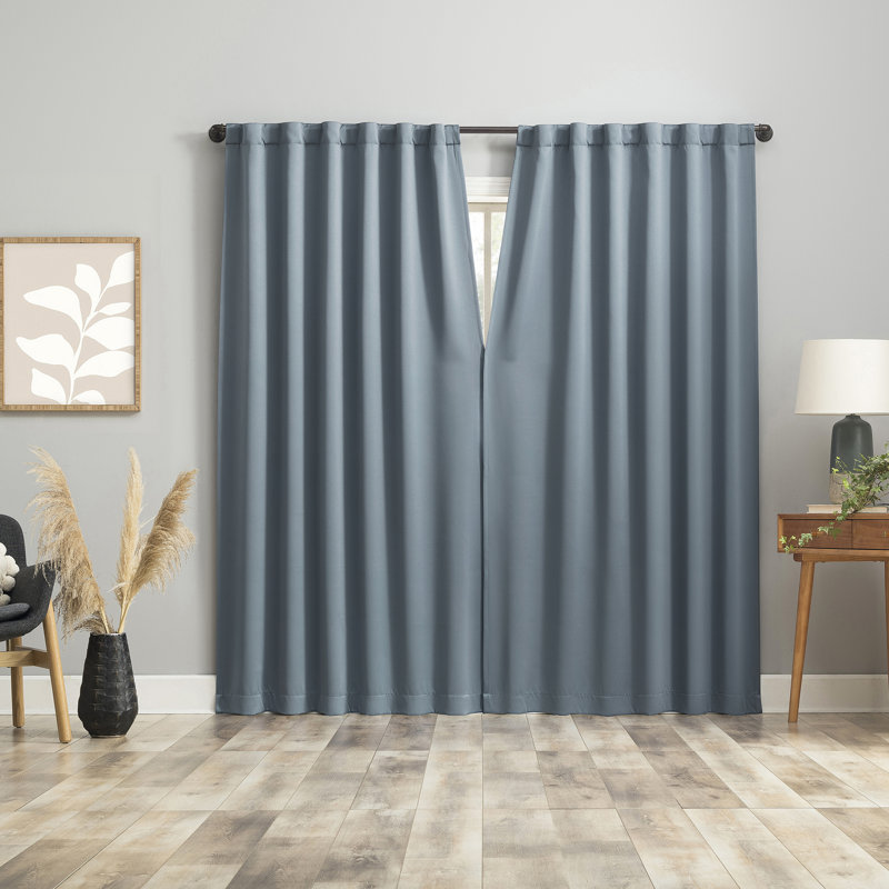 Aria Magnetic Closure Theater Grade 100% Blackout Back Tab Curtain Panel Pair, 52" W x 84" L, Denim Blue