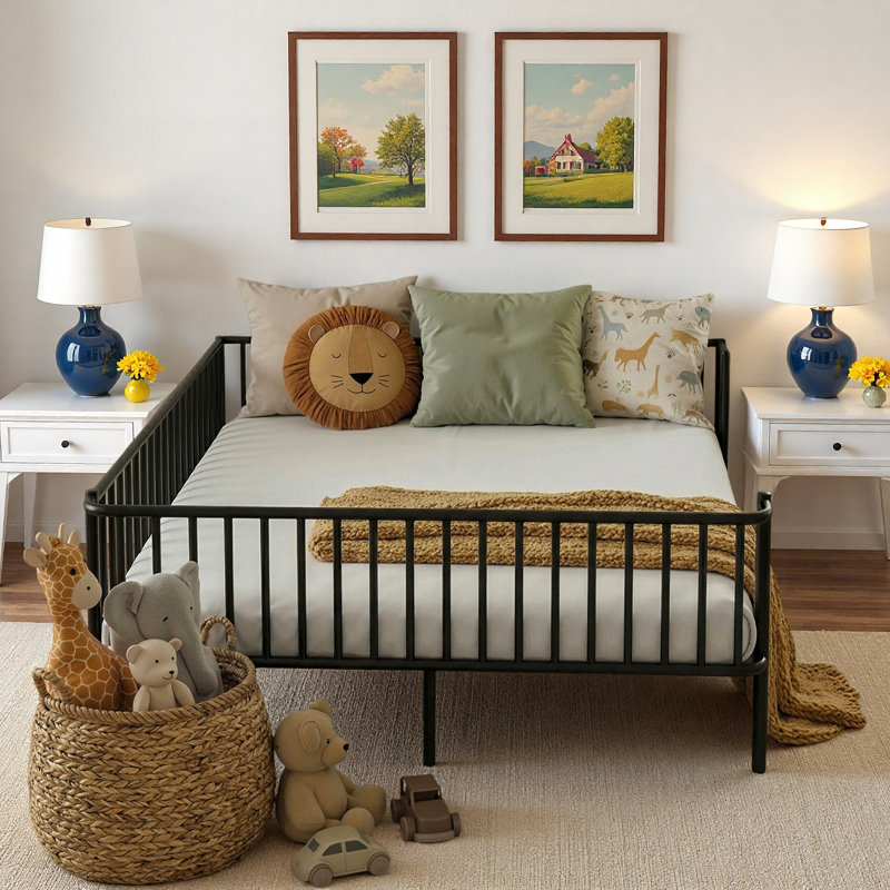 Metal Daybed With Reinforced Slat Support And Sturdy Metal Construction, Black, Full