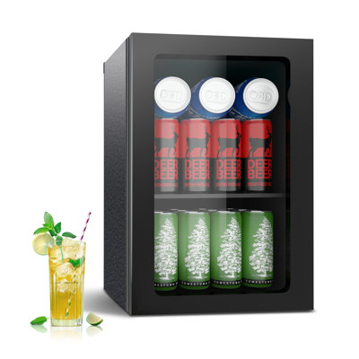 Erivess 0.9 Cu.Ft 24 Can Beverage Refrigerator, Compact Mini Fridge with Temperature Control, Quiet Work, Clear Door, Adjustable Shelves — FIN-0020083 | Fridge.com