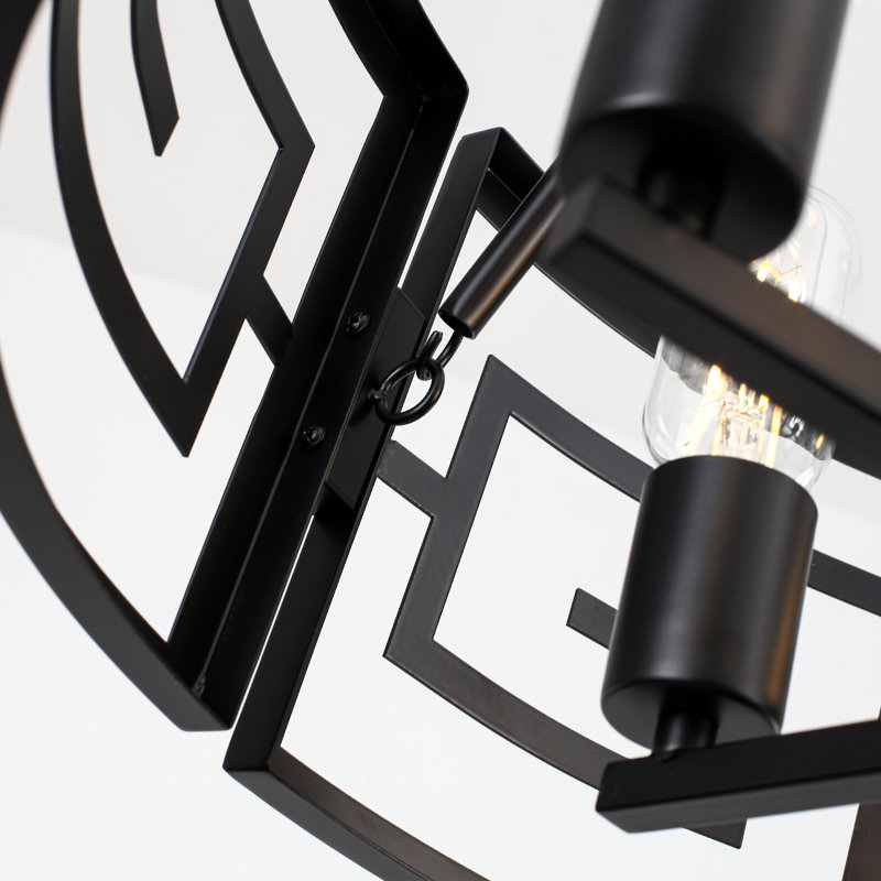 Liahona 5 - Light 19.69" Industrial Geometric Drum Chandelie, Black