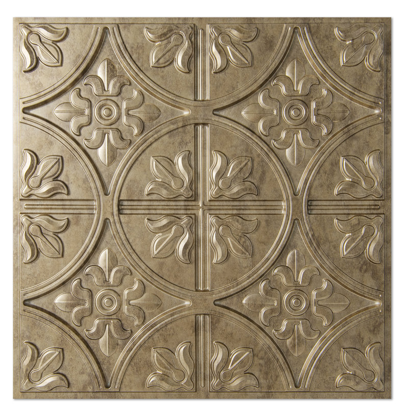 2 Ft. X 2 Ft. Glue-Up or Drop-in PVC Ceiling Tile,Waterproof PVC Panels for Interior Decor, Light Gold