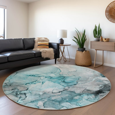 Premium Machine Washable Cerrito AMF520 Teal Rug