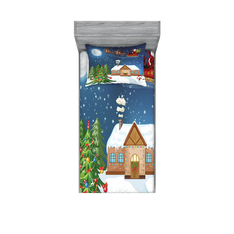 Multicolore drap-housse et coussin décoratif Ambesonne Christmas, Twin Sheet Set + 2 Pillowcases