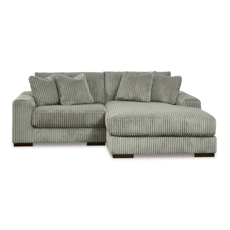 Upholstered L-Shaped Sectional, Right Hand Facing, Gray Corduroy