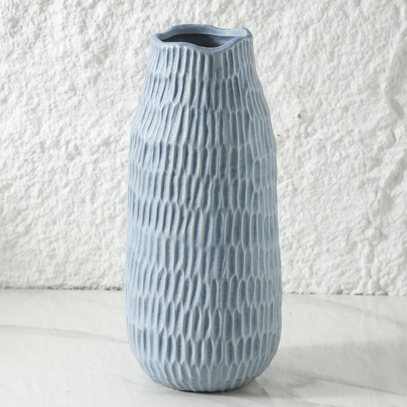 12.6 Inch Rustic Farmhouse Decorative Vase, Bleu mat