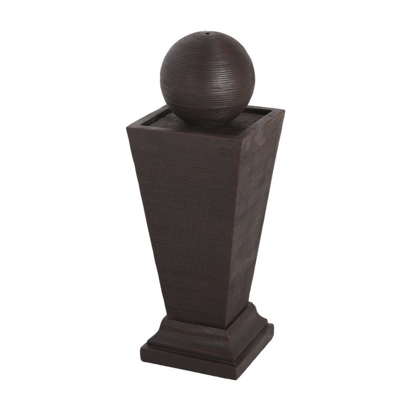 Concrete Tall Column Outdoor Water Fountain with LED Light, Retro Oasis Resilient Decor Feature