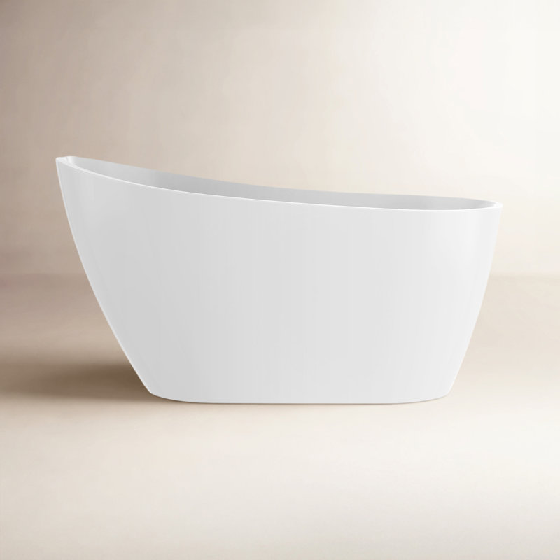 Maya 55" x 28" Freestanding Soaking Acrylic Bathtub, White/Titanium Gold