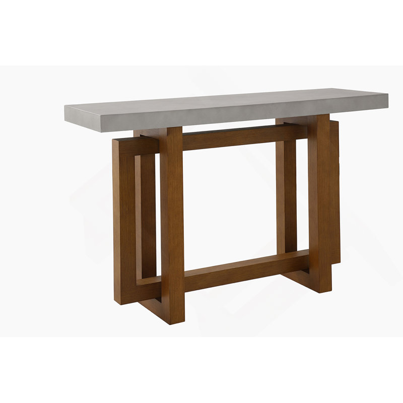 Table de bout en faux béton et plateau en noyer, Noyer, H 32 po x l 47 po x P 14 po, Gris