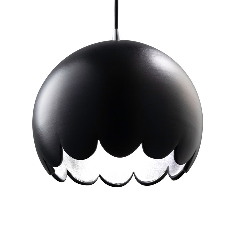 Luminaire suspendu en forme de dôme à 1 lumière Cerra, Chrome poli, Noir mat carbone