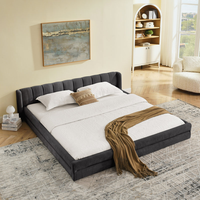 Très grande base de lit tapissier avec tissu épais, Gris foncé