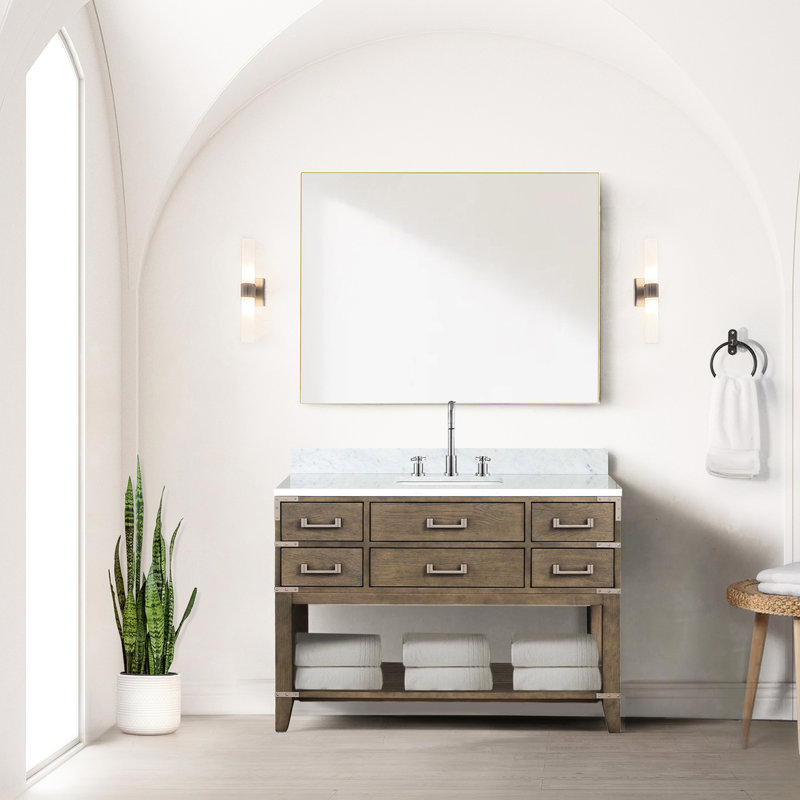 Meuble-lavabo gris en chêne gris - 5 tiroirs à fermeture douce et armoire ouverte en contreplaqué de bois massif pour une installation en douceur de la conception de la salle de bain à 5 tablettes avec option d'installation rapide et pratique