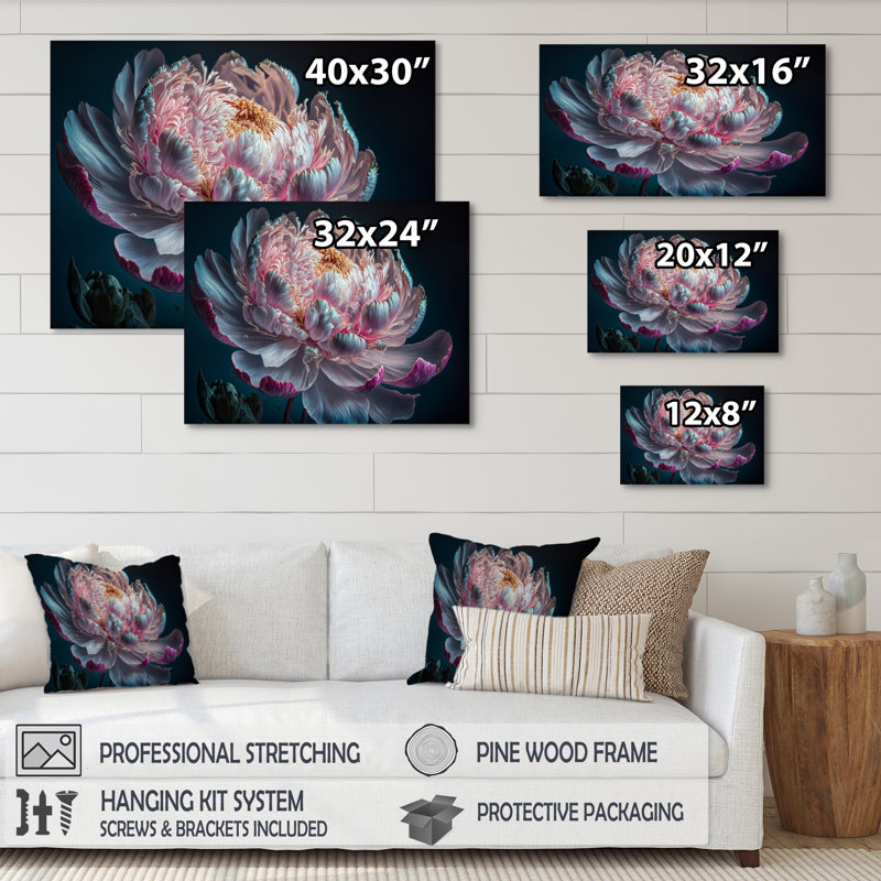 «Blossoming Pink and White Peony IV», reproduction sur toile, Toile tendue, 16" H x 32" W