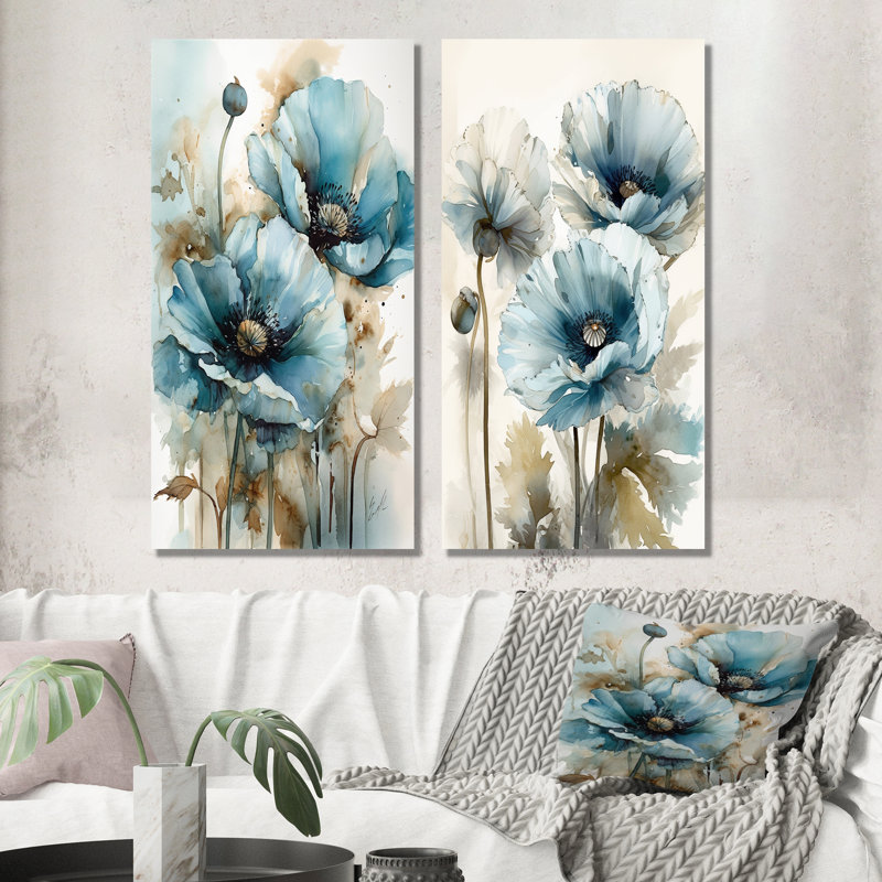 Radiance Rappelez-vous Poppy - Poppy Wall Art ensemble de salon de 2, H 28 po x l 25 po, Toile tendue