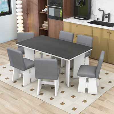 Modern 7-Piece Dining Table Set with 6 Upholstered Dining Chairs
