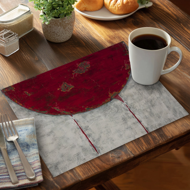 Napperon abstrait gris en polyester - motif demi-cercle rouge
