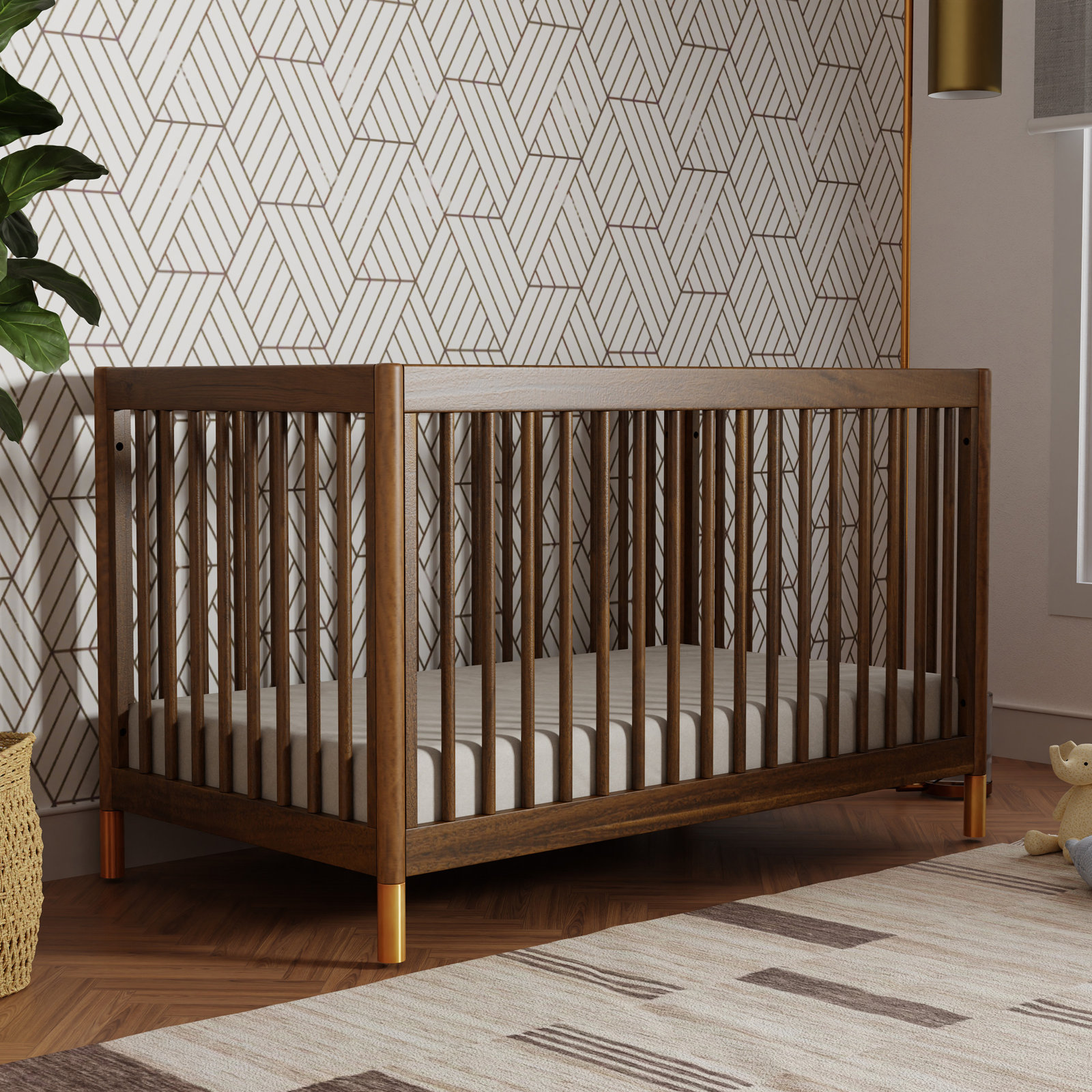 Gelato Pine 4-in-1 Convertible Crib, Natural Walnut/Gold