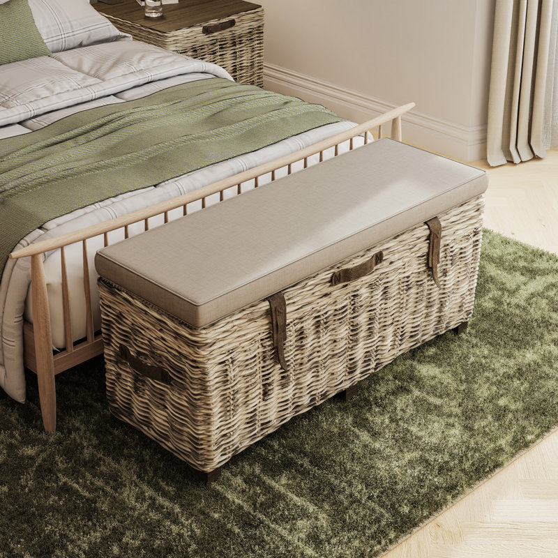 Aliyaha Handmade Kubu Rattan Blanket Box Bench Seat. Lift Top Ottoman Storage. Lined Interior