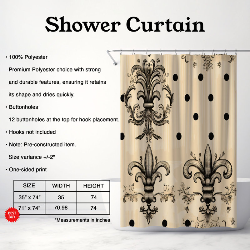 Rideau de douche Rich Damask - Premium, H 74 po x l 71 po