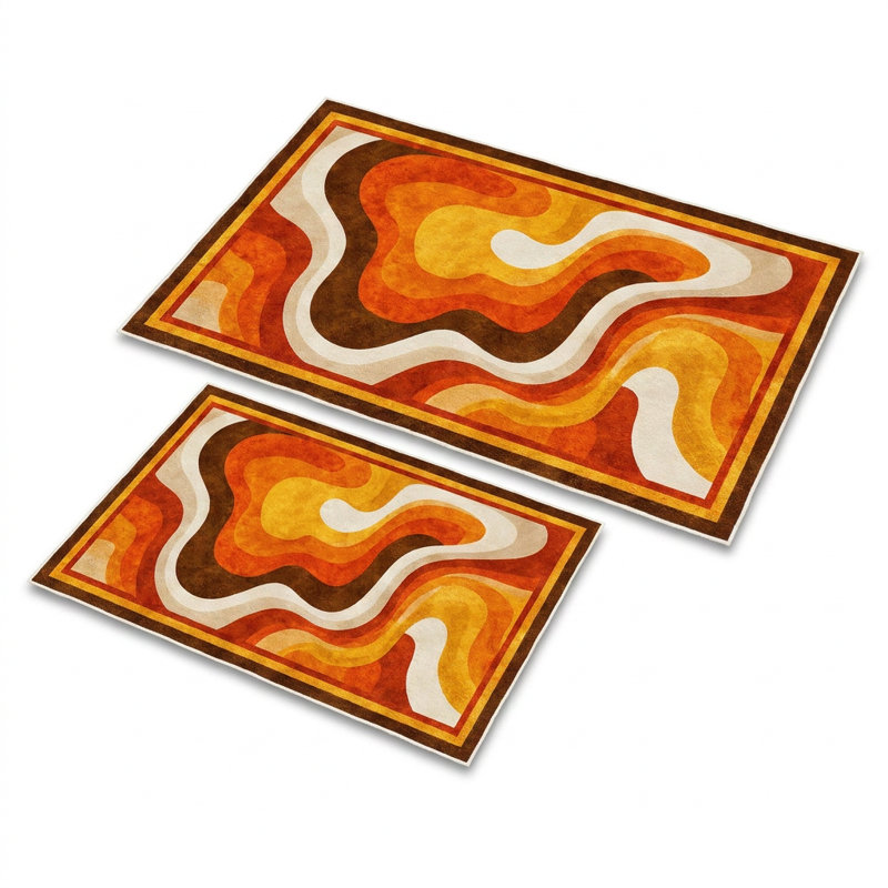 Solara Retro Groove Orange Bathmat Set (2 Pieces)