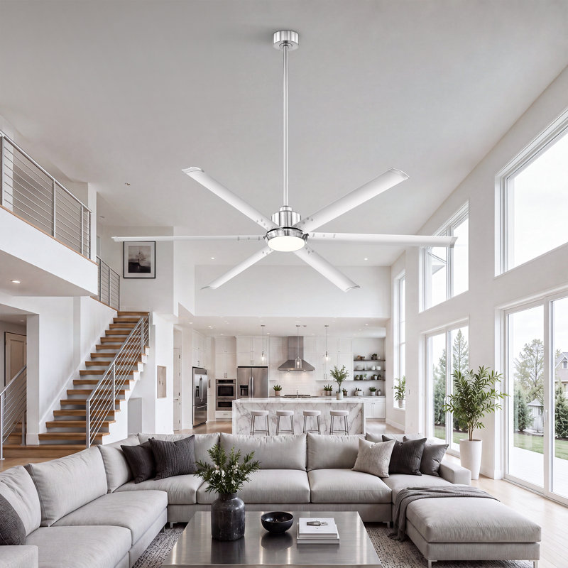 72" Large Indoor/Outdoor 6-Blade Brushed Nickel LED Ceiling Fan with Light and Remote, 3-Color Led Aluminum Blades Ceiling Fan kit, DC motor,garage/gym/covered patio