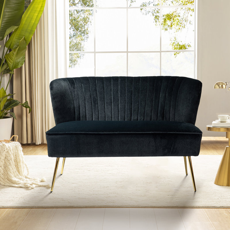 Lisette 119cm Mid-Century Modern Curved Back 2 Seater Sofa with Tufted Back, Black