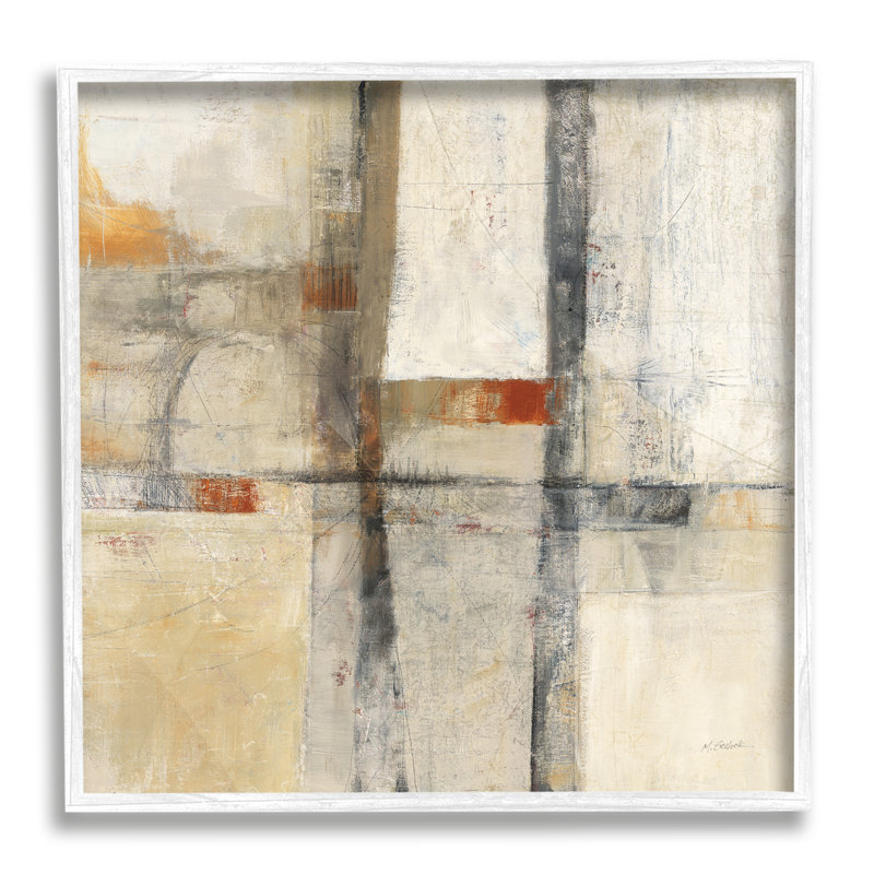 Abstraction géométrique beige, impression sur bois, H 12 po x l 12 po x P 1,5 po, Cadre blanc