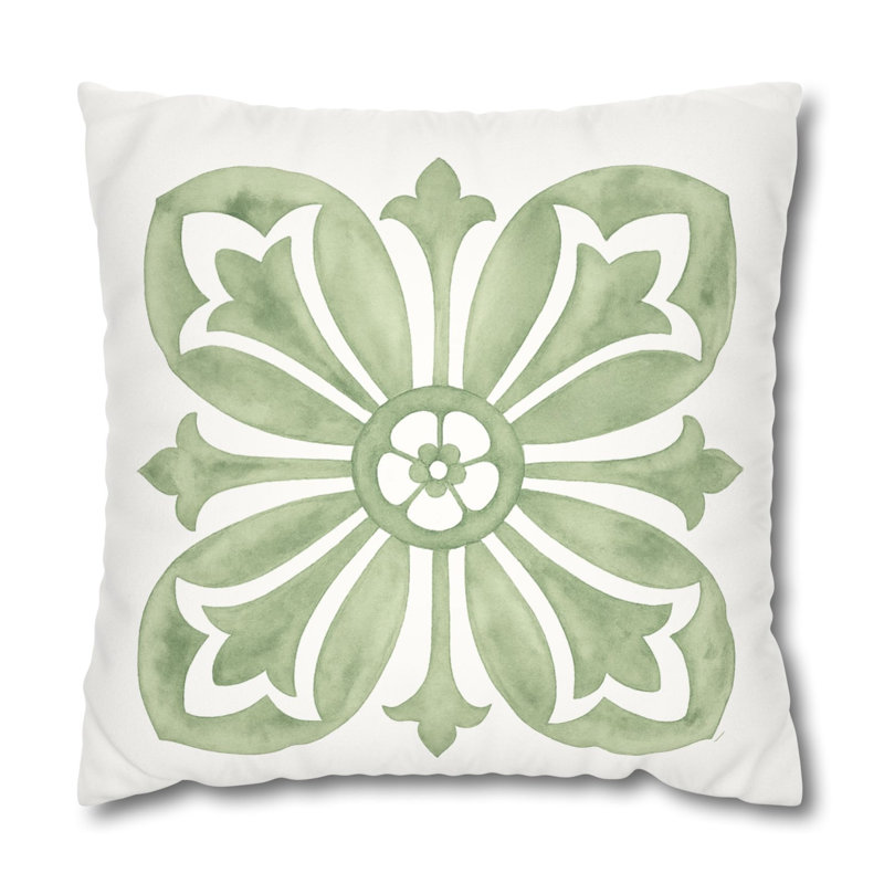 Block Print Inspired Pattern Throw Pillow, Sage Green, Pillow Cover Only - No Insert, 20"H x 20"W