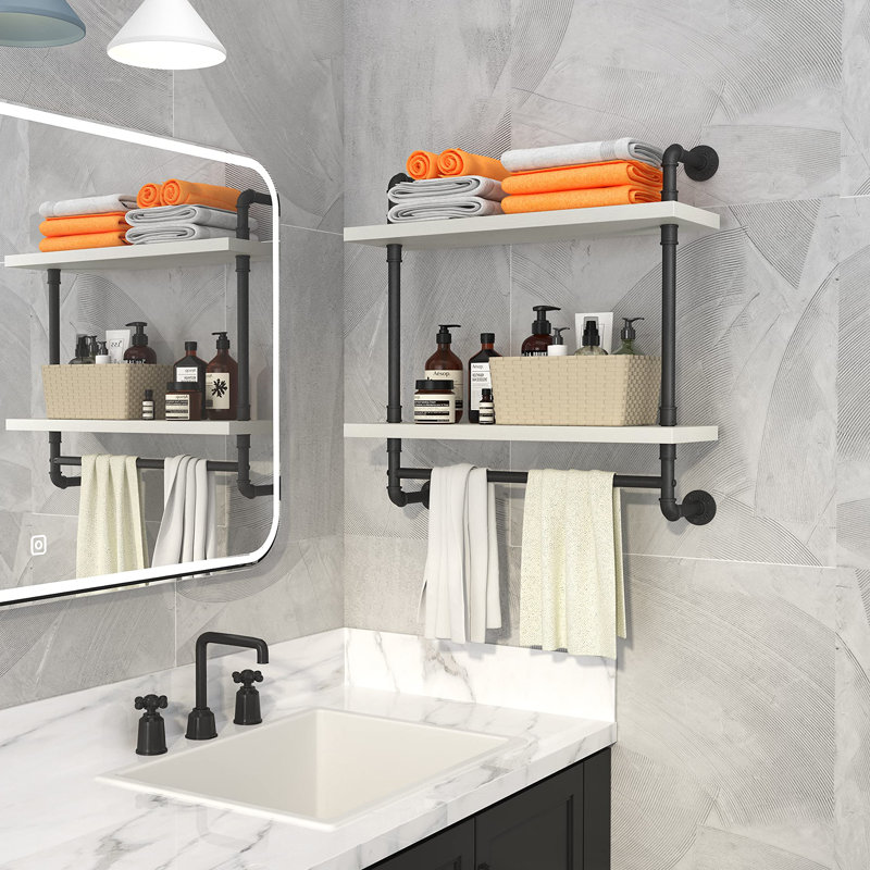 2 Tier Rustic Wood Floating Shelf, White