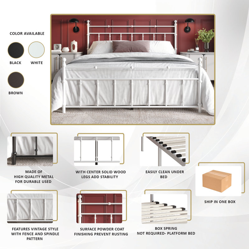 Ashik Metal Spindle Bed, Brown, King