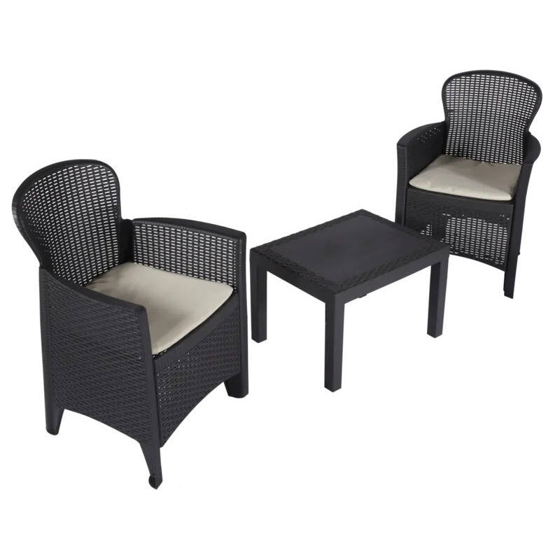 Dilana 2 Seater Rattan Conversation Set, Beige, Anthracite