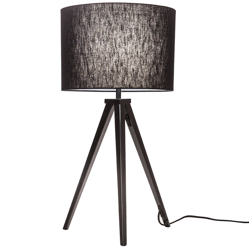Lampe de table trépied en métal noir avec abat-jour en jute Modern Home