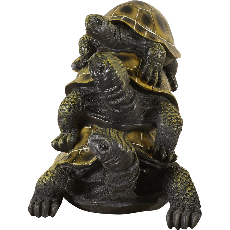 Medium Hand-Painted Resin Stacked Turtle Garden Statue