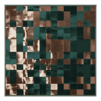 Machine Washable Checkered Green Area Rug